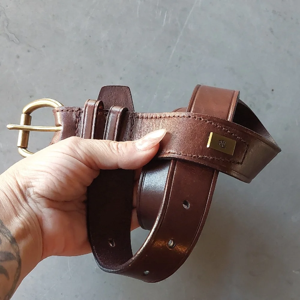Ralph Lauren Brown Leather Belt with Gold Buckle - Picture 1 of 5